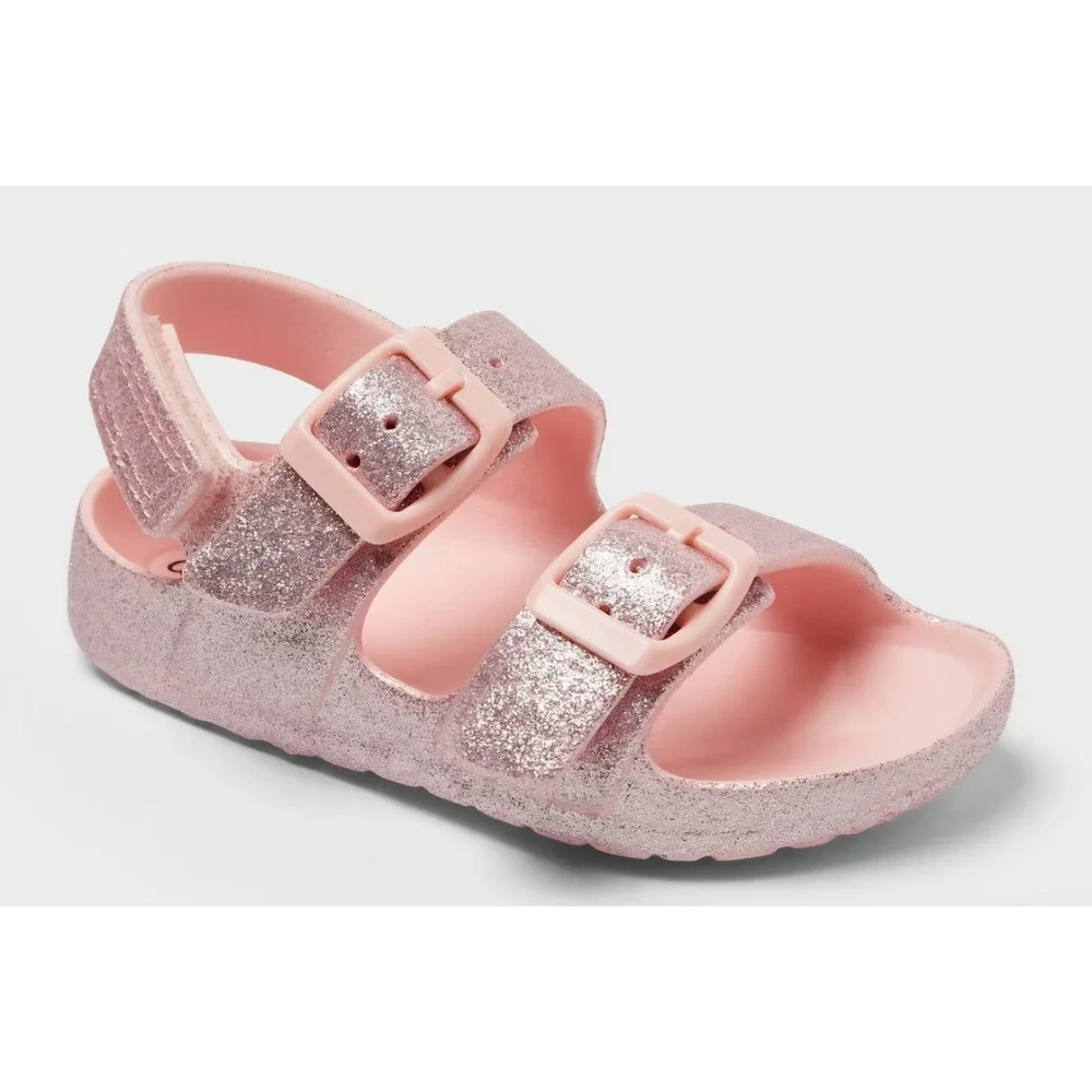 Cat & Jack Toddler Girls Ade Pink Glitter Double Strap Sandals Size 6 NWT